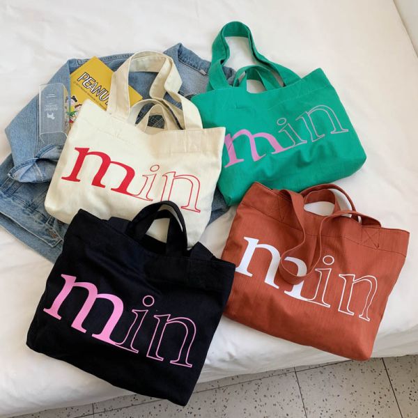 Customized Logo Simple Casual Letter Canvas Bag for Spring Summer Green Shoulder Bag