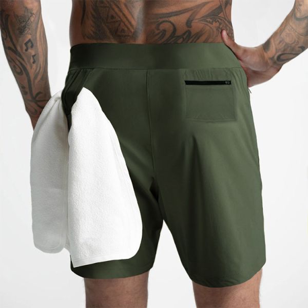 2 In 1 Athletic Training Workout Men Gym Shorts Polyester Double Layer Quick Dry