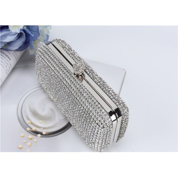 Gorgeous Acrylic Diamond Silver Mesh Evening Bags For Dinner Party