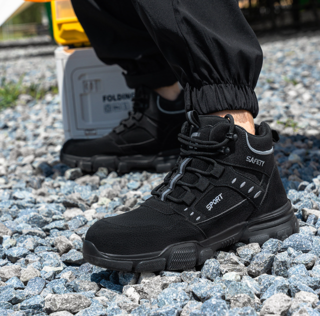 Waterproof Safety Work Shoes Lace-Up Puncture-Resistant Anti-Smash Steel Toe Lightweight and Breathable Summer Men's Protective Footwear for Cross-Border