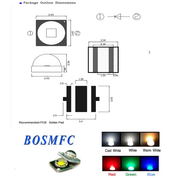 Зеленый цвет высокомощный светодиодный чип 3535 SMD диод высокий люмен 3W