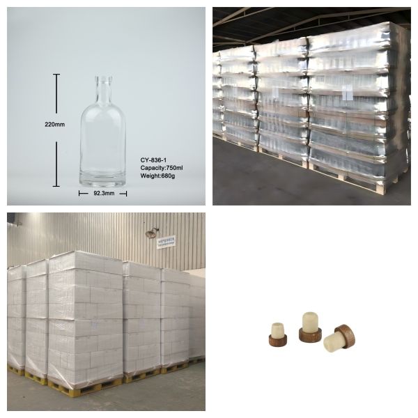 750ml Glass Spirit Bottles For Sale Thick Base Cork Top Clear Glass Alcohol Bottles 680g CY-836-1