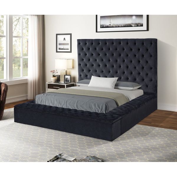 OEM/ODM Furniture factory direct wholesale eucalyptus frame velvet fabric customized storage bed High Headboard Tufted