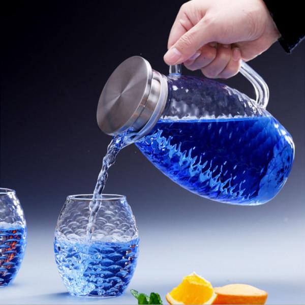 High Borosilicate Glass Pitcher , Drip Free Large Capacity Glass Water Carafe