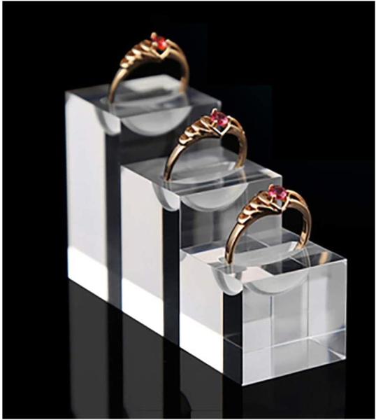 White Plexiglass Jewelry Acrylic Display Holder Clear Slotted Block Hand Ring Holder 2x1.2
