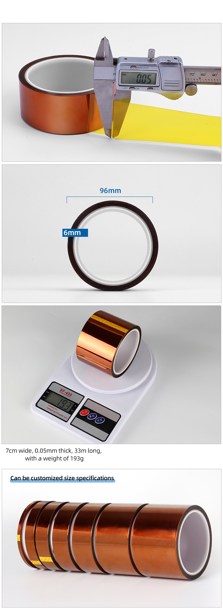 лента RoHS 0.05mm одиночная и двойная, который встали на сторону кэптона Polyimide фильма 200 микронов