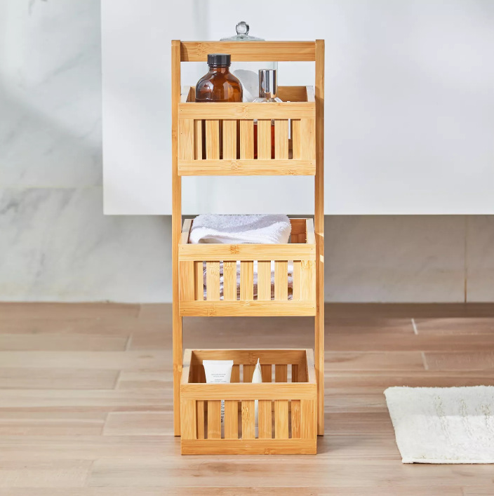 Bamboo Three-storey Bedroom Bathroom Storage Shelf Bedroom Kitchen Storage Shelf Bathroom Floor Multi-storey Storage