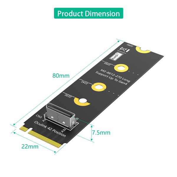 M.2 NVMe PCI-e 4.0 X4 to OcuLink SFF-8612 Adapter with 64Gbps Data Transfer and NVMe 1.2 Support