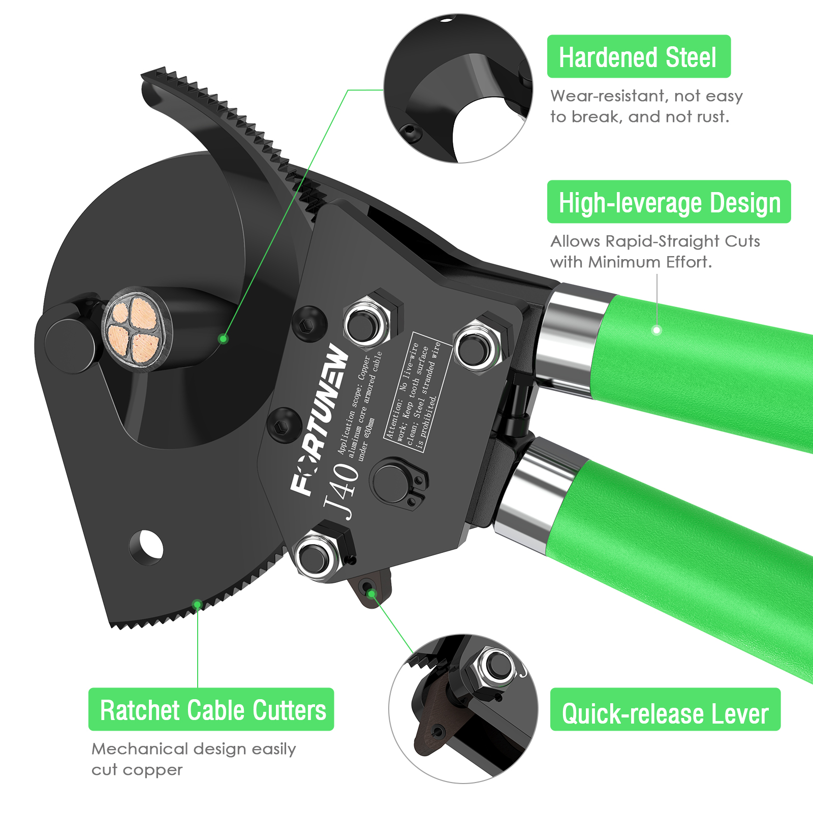 Practical Alloy Ratcheting Steel Cable Cutters , Anti Abrasion Ratchet Cable Shears