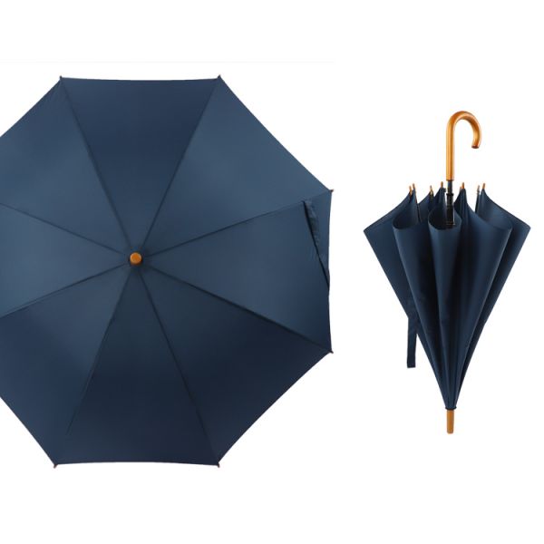 Wooden Hook Handle 8 Rib Umbrella with Customized Company Branding and 190T Pongee Fabric