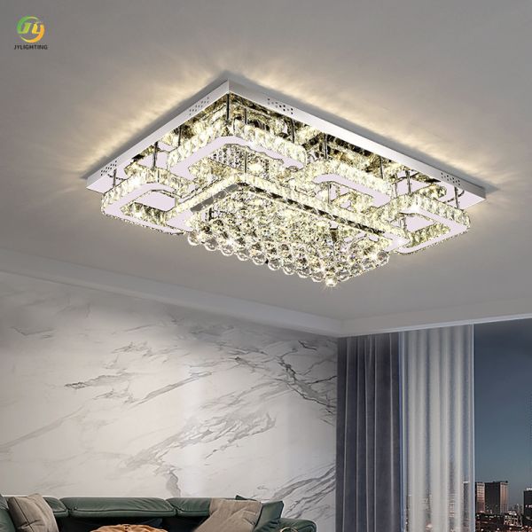 JYLIGHTING Post-modern Minimalist Living Room Crystal Lamp square Light Luxury Master Bedroom Crystal Ceiling Lamp