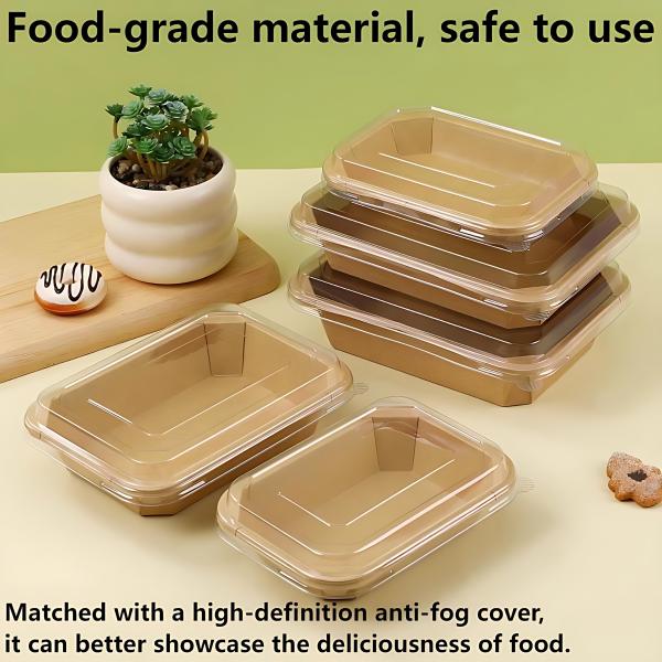 Eco-Friendly Kraft Paper Food Containers Rectangular & Octagonal Disposable Salad Bowls for Picnic Outdoor Takeaway