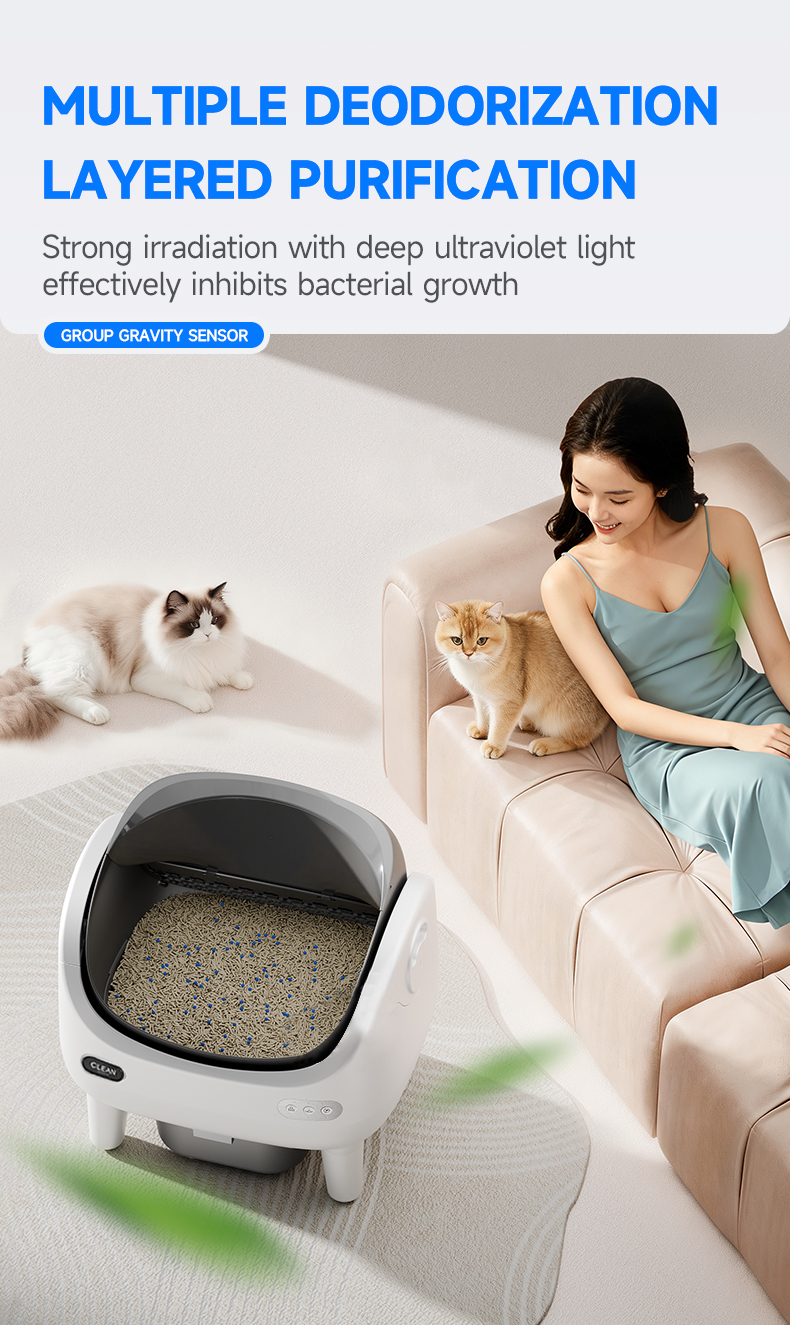 Large Capacity Strong Odor Control Smart Automatic Cat Litter Box for Multiple Cats