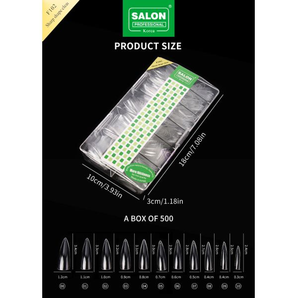 500PCS Long Soft Gel Almond on Nail 12 Sizes Sharp Shape Acrylic Nail Tips for Nail Extensions