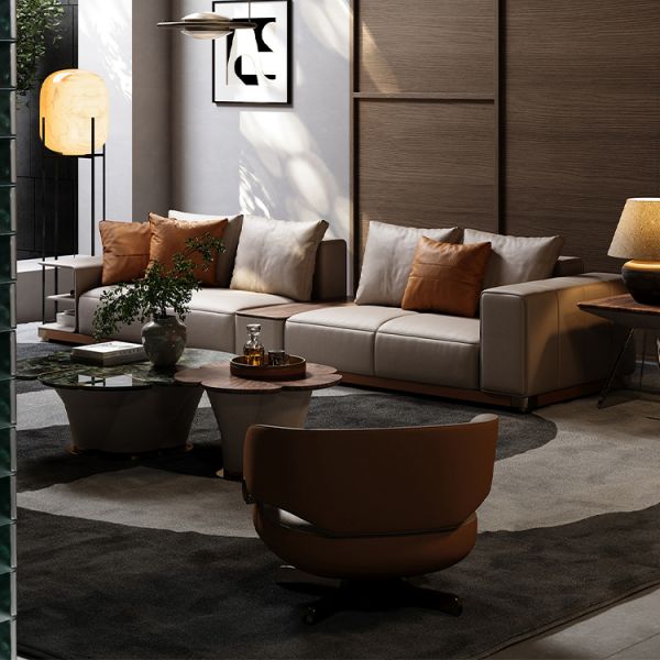 Modern Simple Sophisticated Villa Leather Sofa for Spacious Living Room