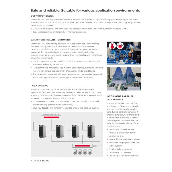 Castillo Santak 3C3 HD 20KVA 40KVA 60KVA 100KVA 200KVA 400V UPS de 3 fases para el sector industrial