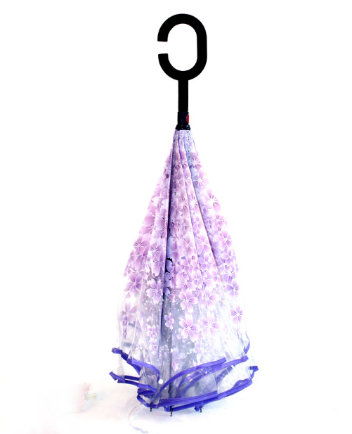 Light Reverse Transparent Umbrella With Pattern Auto Open