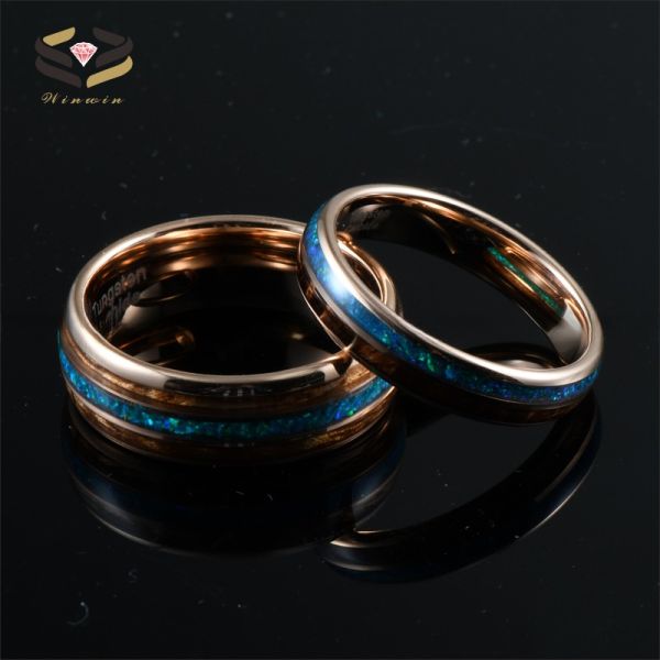Wood and Opal Inlay 8mm Tungsten Ring in Rose Gold for Fashionable Religious Style Wedding Band