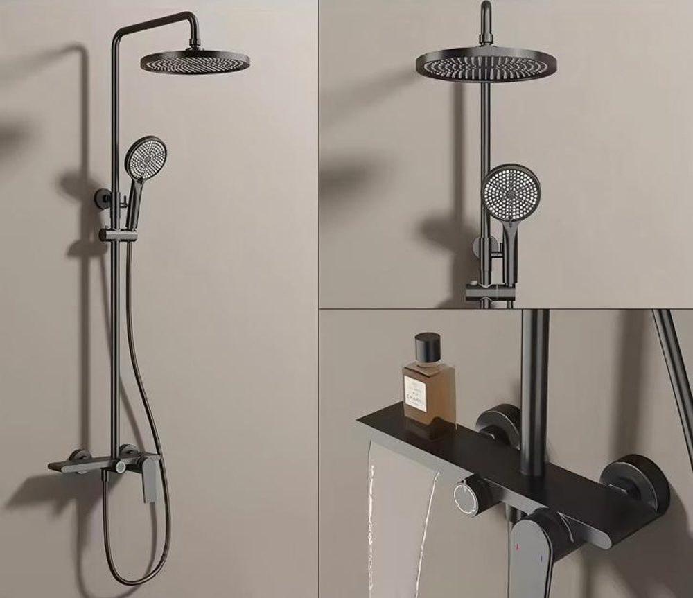 Shower Set Bathroom Mixer with Brass Body Zinc Handle and SU304 Shower Bar Chrome Black Gunmetal and Gold Finish Options