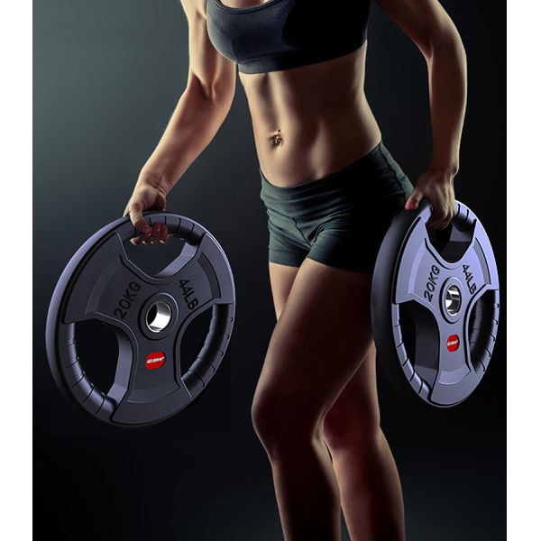 OEM Tri Grip Three Holes Steel Weight Plate Rubber Coated Bumper Plates 5kgs