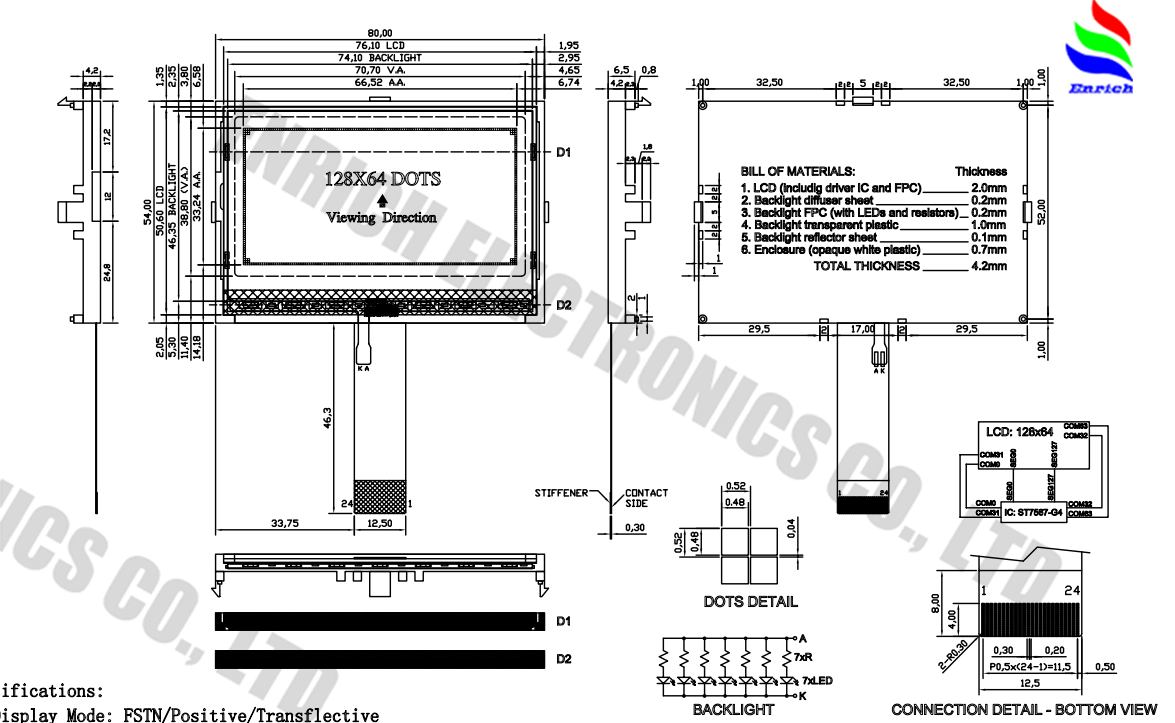 3.8 Inch 128x64 Dot Matrix LCD Display Module with ST7567 Drive IC for Industrial and Consumer Applications