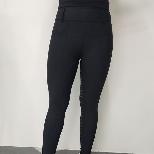 Женщина ехать бриджей Waisted обжатия высокая полная усаживает черные конноспортивные гетры