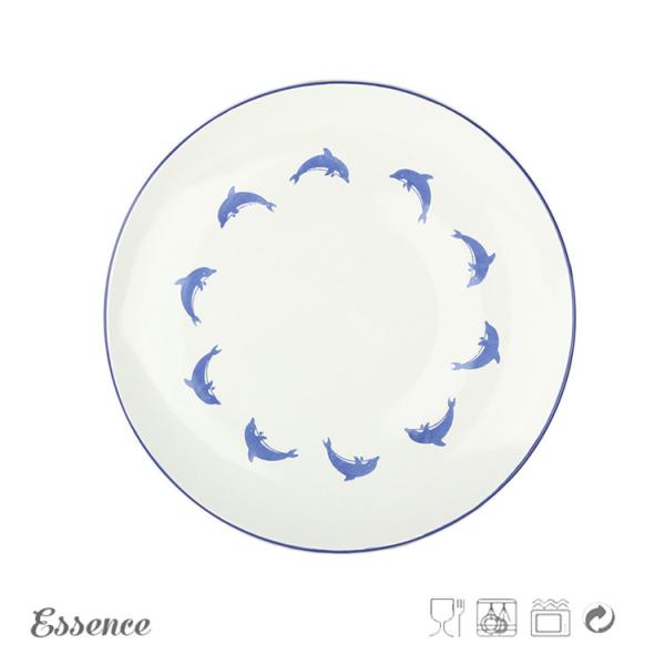Custom Decal Ceramic Dessert Plates , 8.25 Inch Cream Stoneware Dishes Eco Friendly
