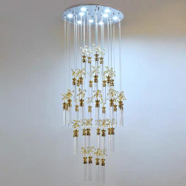 Nouveau salon à bulles de cristal à colonne de lumière LED de luxe simple lampe suspendue longue villa duplex escalier tournant immeuble de grande hauteur