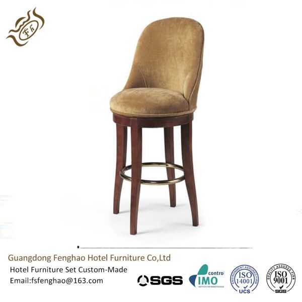 Wood Bar Chair With Leather Seat , Plywood High Back Bar Stools