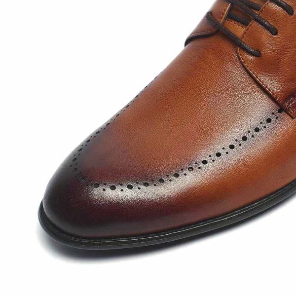 Tan Lace Up Brush Finishing Mens Leather Dress Shoes