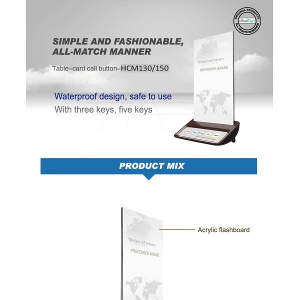 HCM150 equipo de servicio camarera llamando sistema de timbre