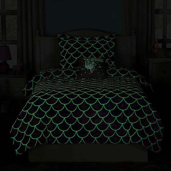 Comfortable Fluorescence Childrens Quilt Set 3 Piece Mermaid Double Bedding Set