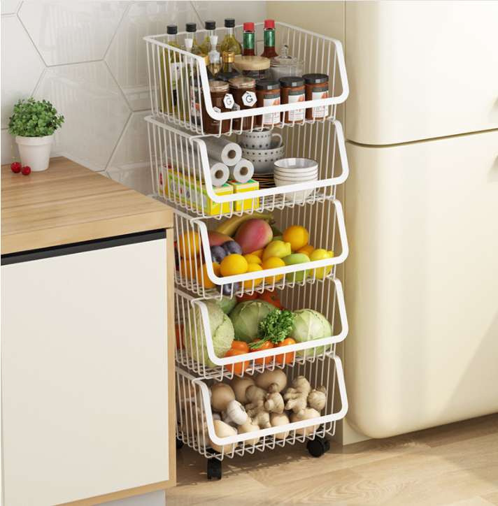 5 Tier 105cm Height Steel Kitchen Basket Rack For Vegetable Storage