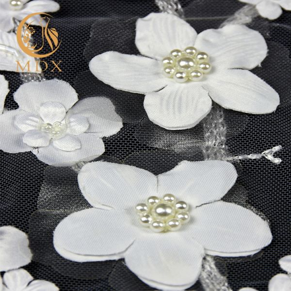 Bridal свадьба Тюль шнурует отделку 25cm с украшением цветка 3D с шариками