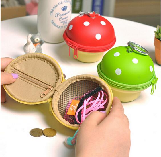 New creative gift product mushroom keychain money box coin bank card organizer pull buckle