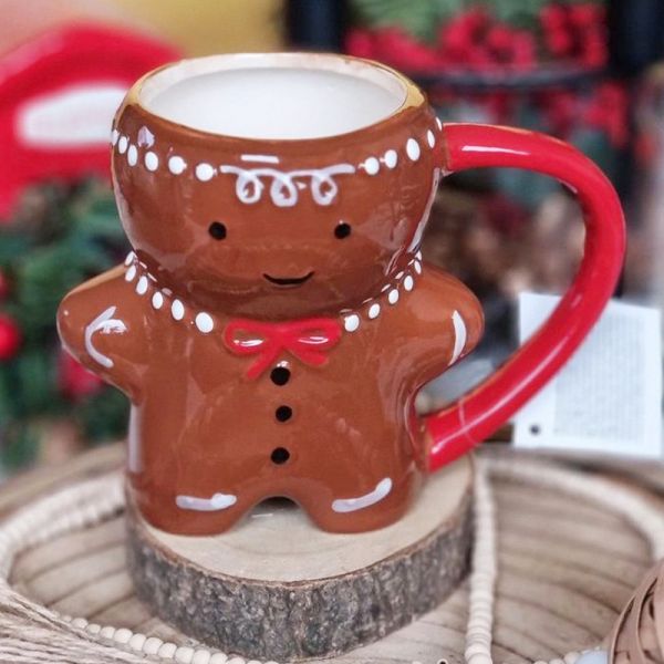 HANDGRIP 3D Cartoon 10OZ Cute Gifts Ceramic Gingerbread Man Coffee Mug for Christmas