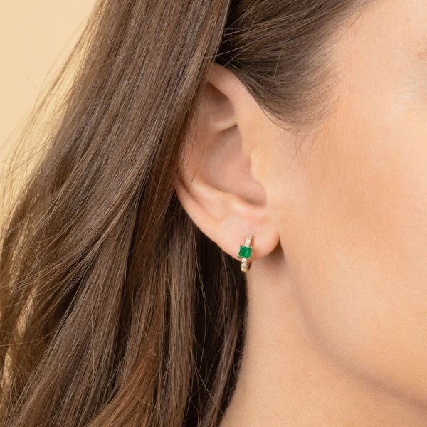 925 Sterling Silver Mini Gold Plated Baguette Hoop Huggie Earrings для женщин Ювелирные изделия