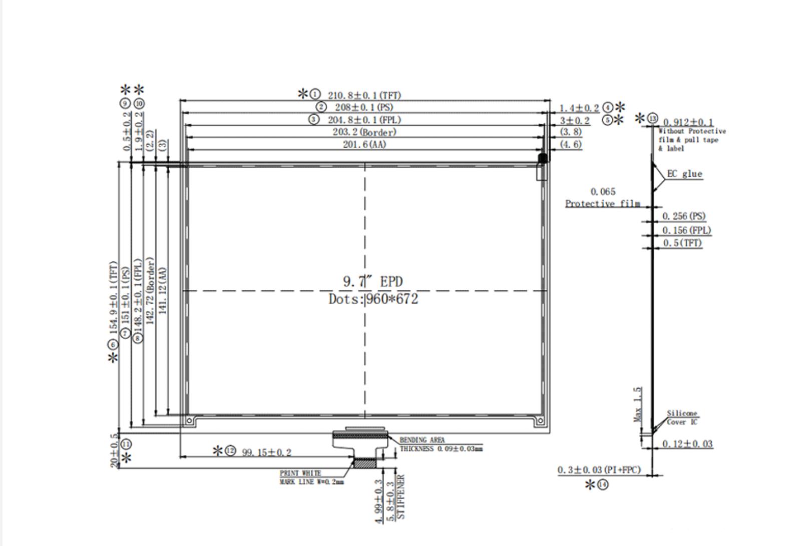 9.7 дюймовый бумажный дисплей, разрешение 960*672 24 PINS SPI интерфейс
