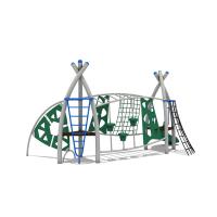 O campo de jogos exterior das crianças desliza o plástico do equipamento com rede de escalada