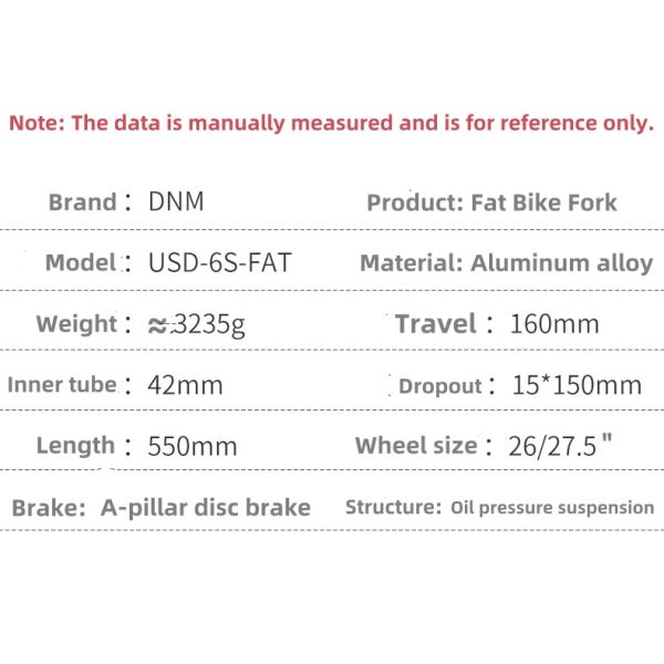 Dnm USD-6S Fat 26er Inverted Fat Bike Suspsension Fork Mountain Bike Fork