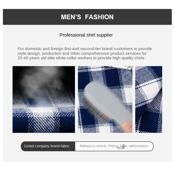 Plus Size Business Shirts in 100% Cotton with Brushed Plaid Collar and Long Sleeves