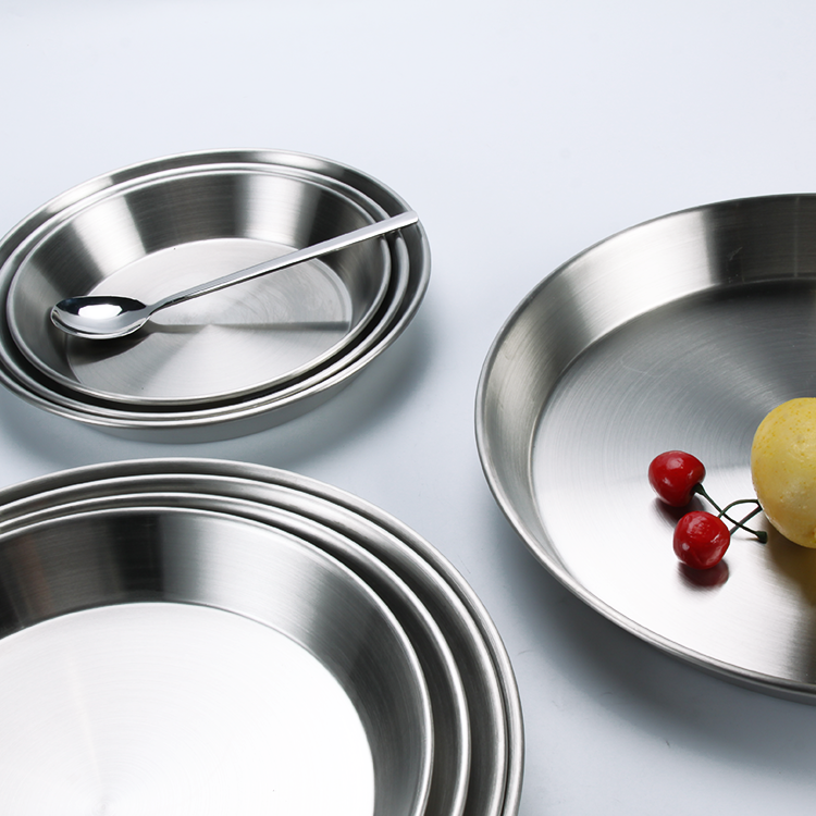 Silver Plated 20cm 34cm Stainless Steel Camping Plates Set