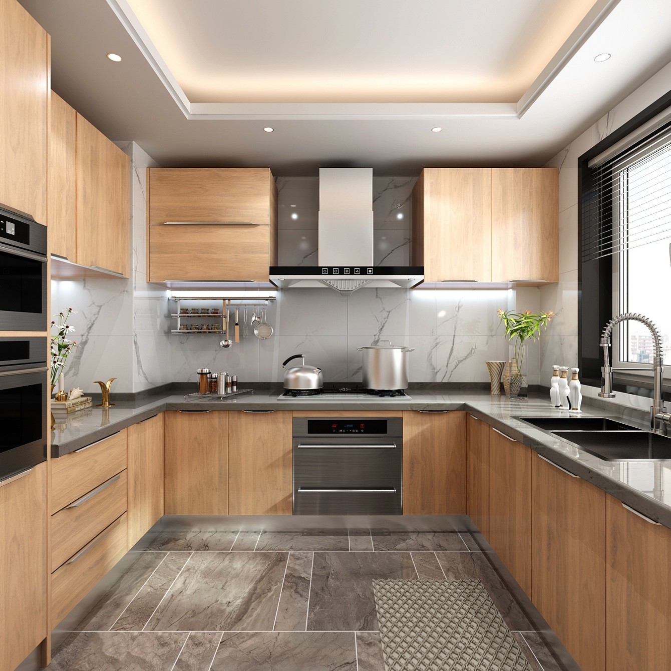 Waterproof Custom Kitchen Cabinets with Solid Wood Construction and Lacquer Coating