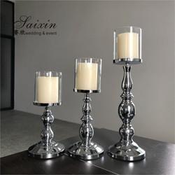 Três peças douradas de metal alto porta-velas conjunto candelabros pequenos 45cm