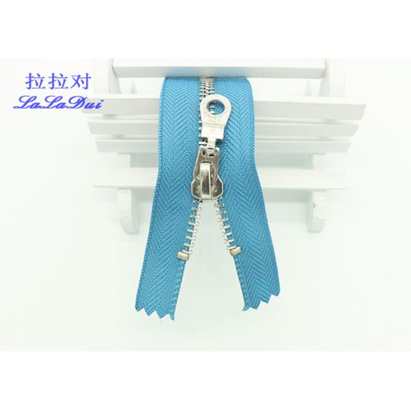 Close End Metal Two Way Head To Head Zipper , Shiny Silver Teeth Double Coil Zipper
