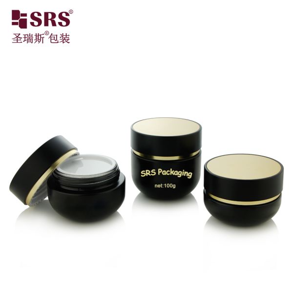 GLG027 30g 50g 100g Luxury Paint Customized Black Color Jar With Shiny Gold Top For Face Cream Skincare