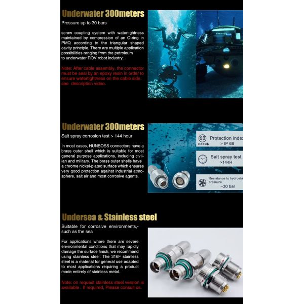 Deep Sea Underwater 300 Meters High Pressure Screw Coupling Connectors W Series FVG HVG 0W 1W 2W 3W 2 4 6 8 12Pin