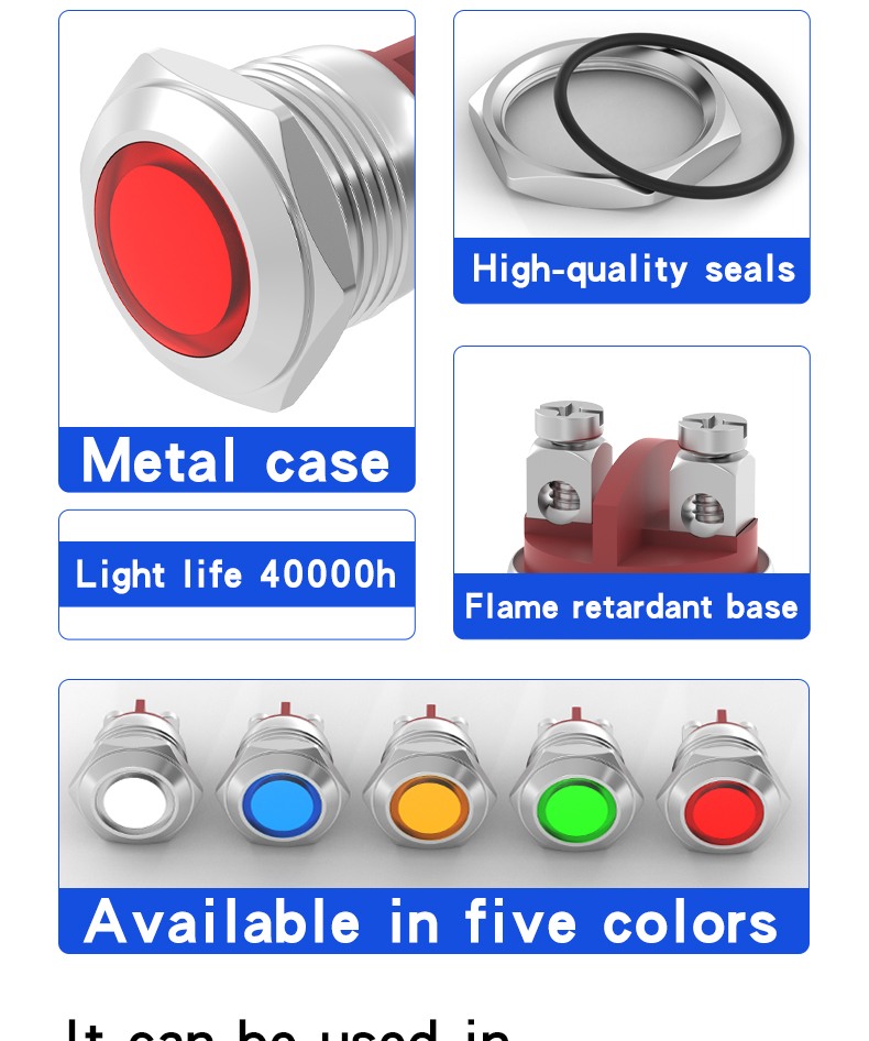 Metal Indicator Light LED 16mm Signal Light Screw Terminal 3V 6V 12V 24V 110V 220V Red Yellow Green Blue White