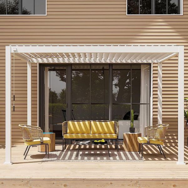 Smart Outdoor Lounge Pavilion with Aluminium Alloy Electric Louver Turning Control