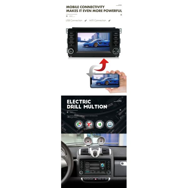 Écran IPS de 7 pouces Pour voiture Android Stéréo Multimédia CarPlay Pour Benz Smart 2005-2010